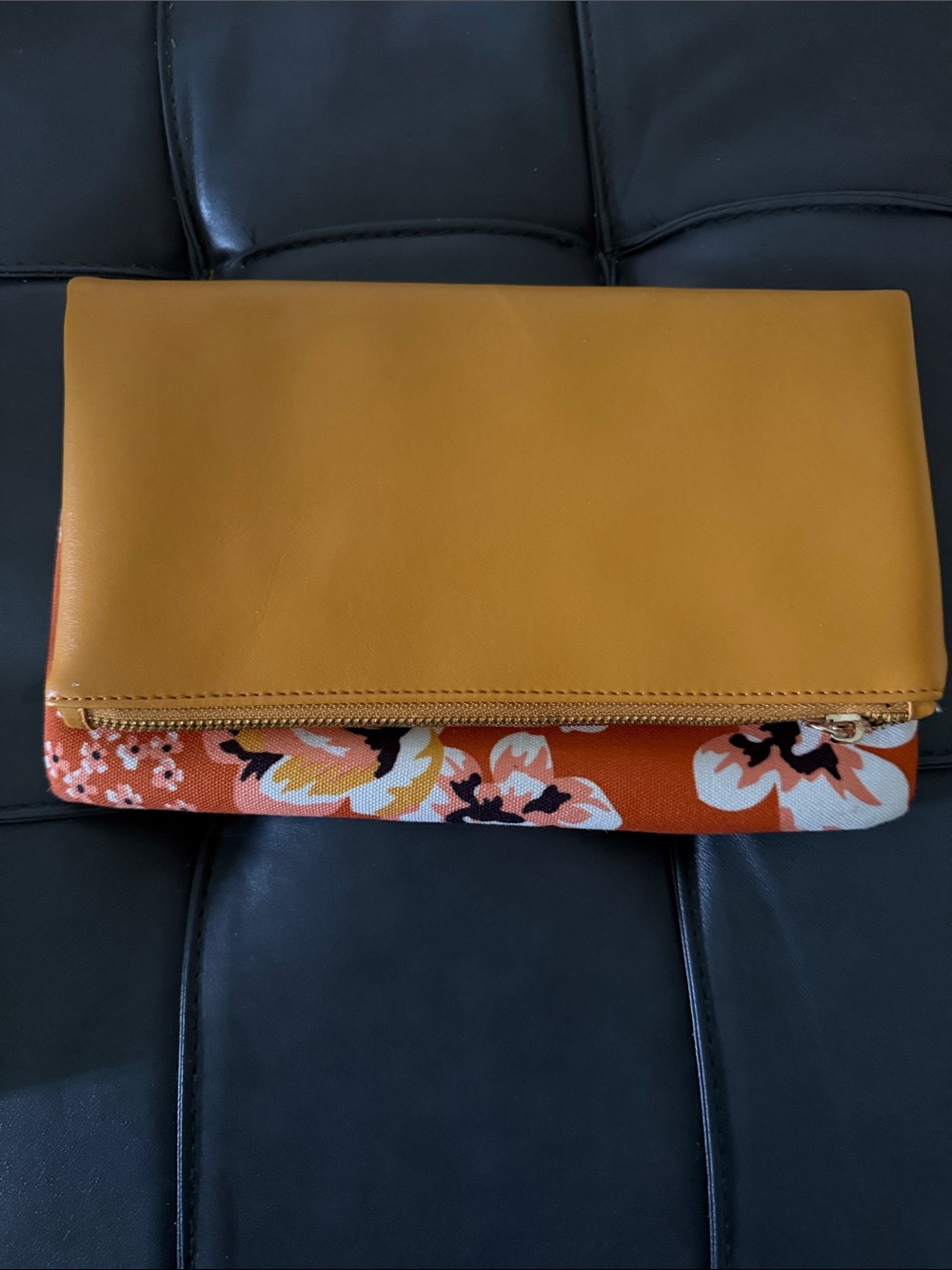 Mustard Fold-Over Floral Clutch